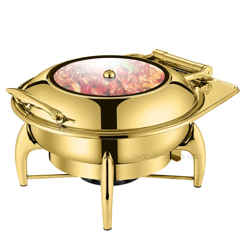 Wedding Use Dishes Stainless Steel Buffet Stove Bell Dome Soup Food Warmer Set Round Party Hotel Gold Chafing Dish