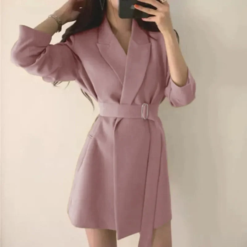 Spring and Autumn Suit New Commuter Elegant Waisted Lace-up Jacket Mid-length