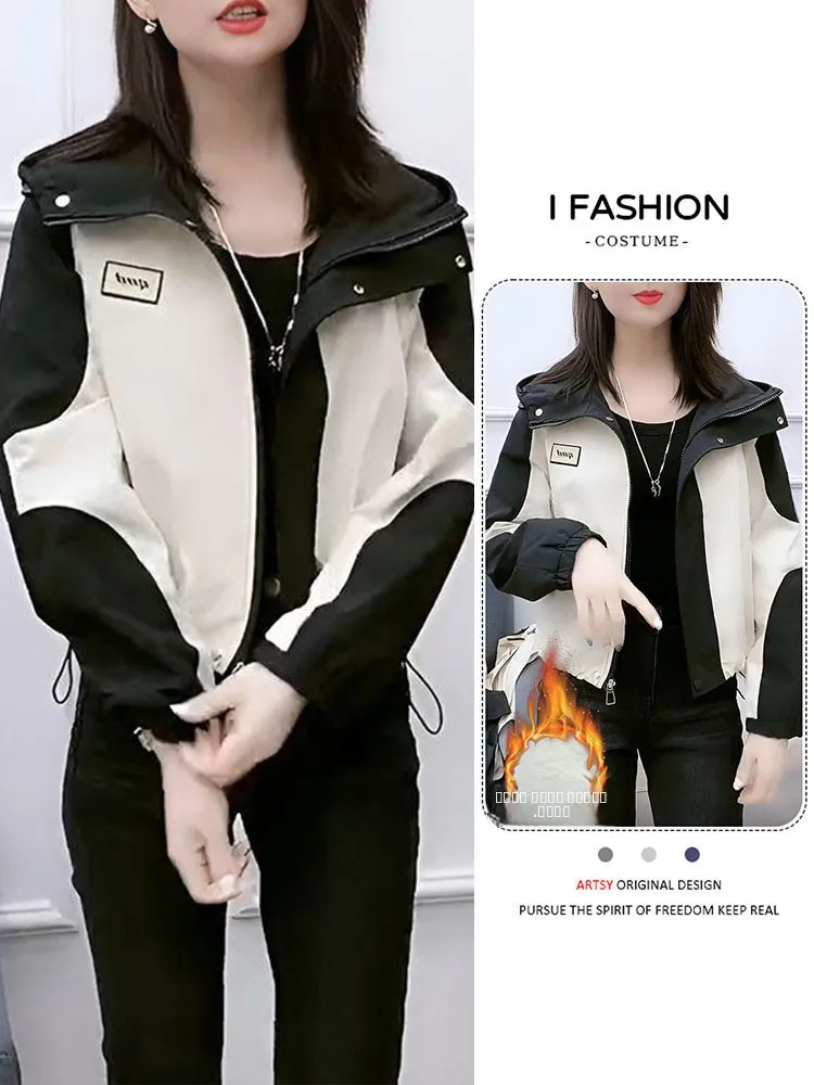 

Faionable ort Coat Women's Long Sve Color Blo Winter Jaet Casual Loose Fit Warm Hooded Zipper Closure Daily Wear