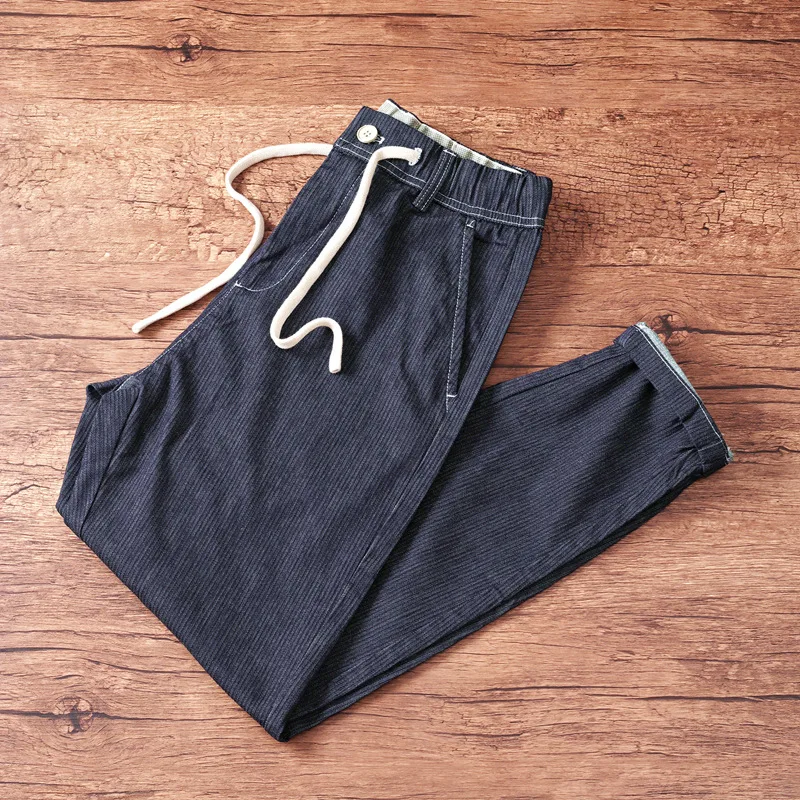 

Spring and summer new trendy men's denim pants, dark blue versatile fashion, elastic waistband and stretch denim pants