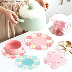 Silicone World 1PC Sakura Daisy Coaster Pads PVC Soft Mats Bowl Mat Pot Mat Plate Mat Heat Insulation Placemat for Dining Table