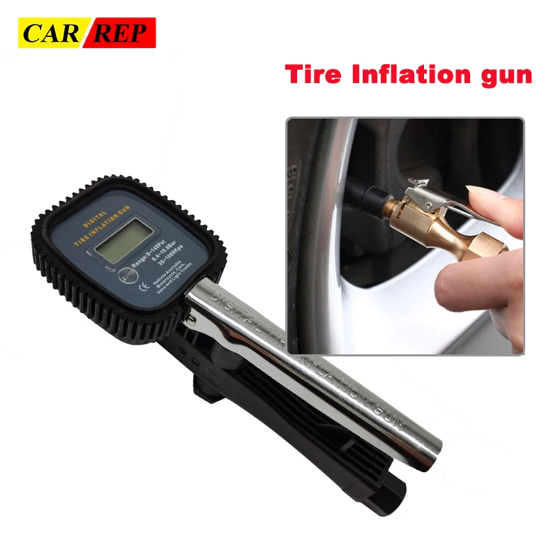 Car Digital Tire Inflator Pressure Gauge with Dual for Head Chuck for Truck Motorcycle Bike Car Air Compres