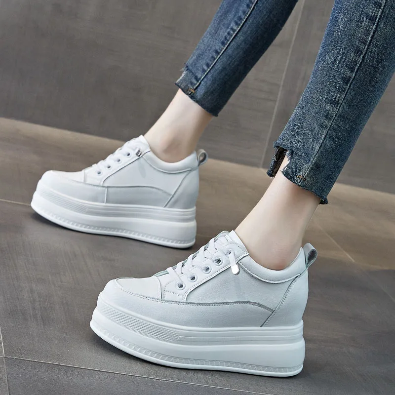 Fujin 6cm trend full cow Genuine Leather Women Casual Platform Wedge Female Fashion Chunky Sneakers Spring Summer Autumn Shoes