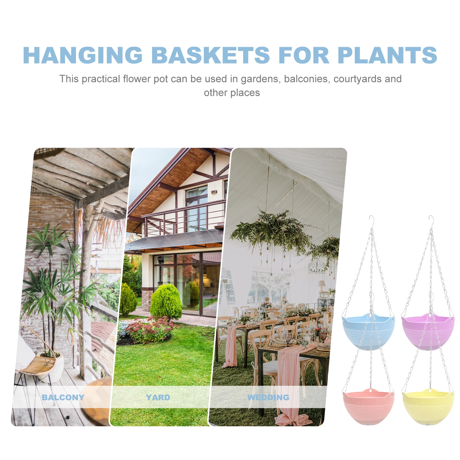 

4 Pcs Hanging Basket Flower Pot Small Pink Purple Blue Yellow PVC Planter for Garden Balcony Outdoor Plants Green Dill