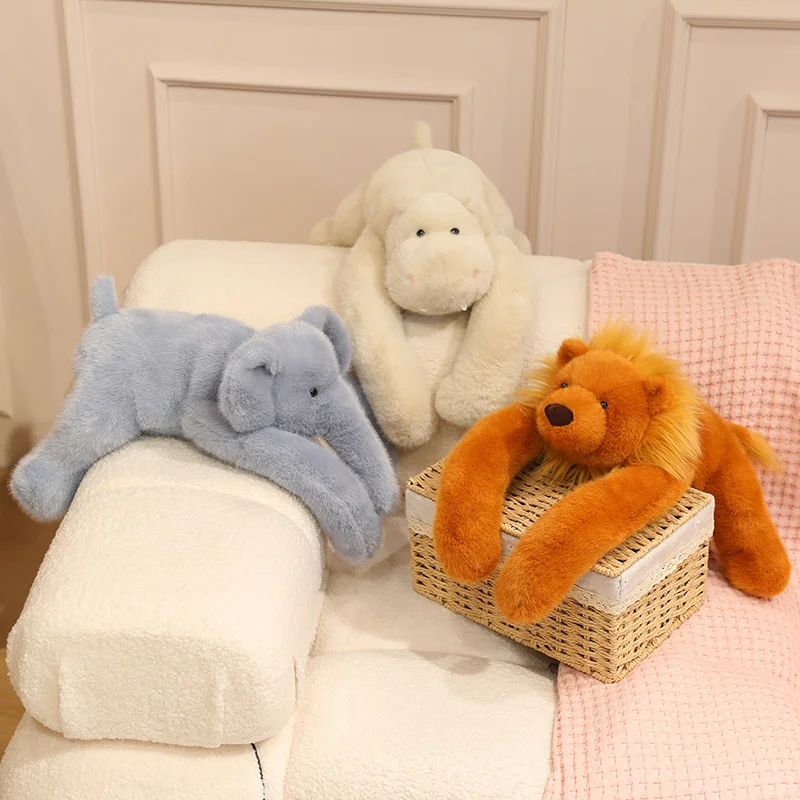 60cm Long Arm Weighted Lion Pink Pig Hippopotamus Plush Doll Simulation Mink Fur Soft Animal Doll Warm Soft Companion Doll Gift
