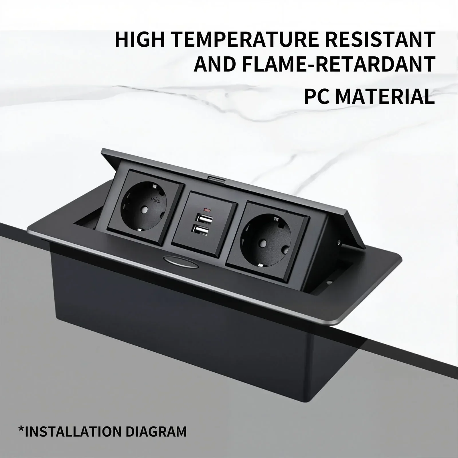 ​​Smart Pop-Up Conference Table Socket USB HDMI RJ45 Ports - Slow-Rise Aluminum Alloy EU/US Compatible Desk Outlet​​