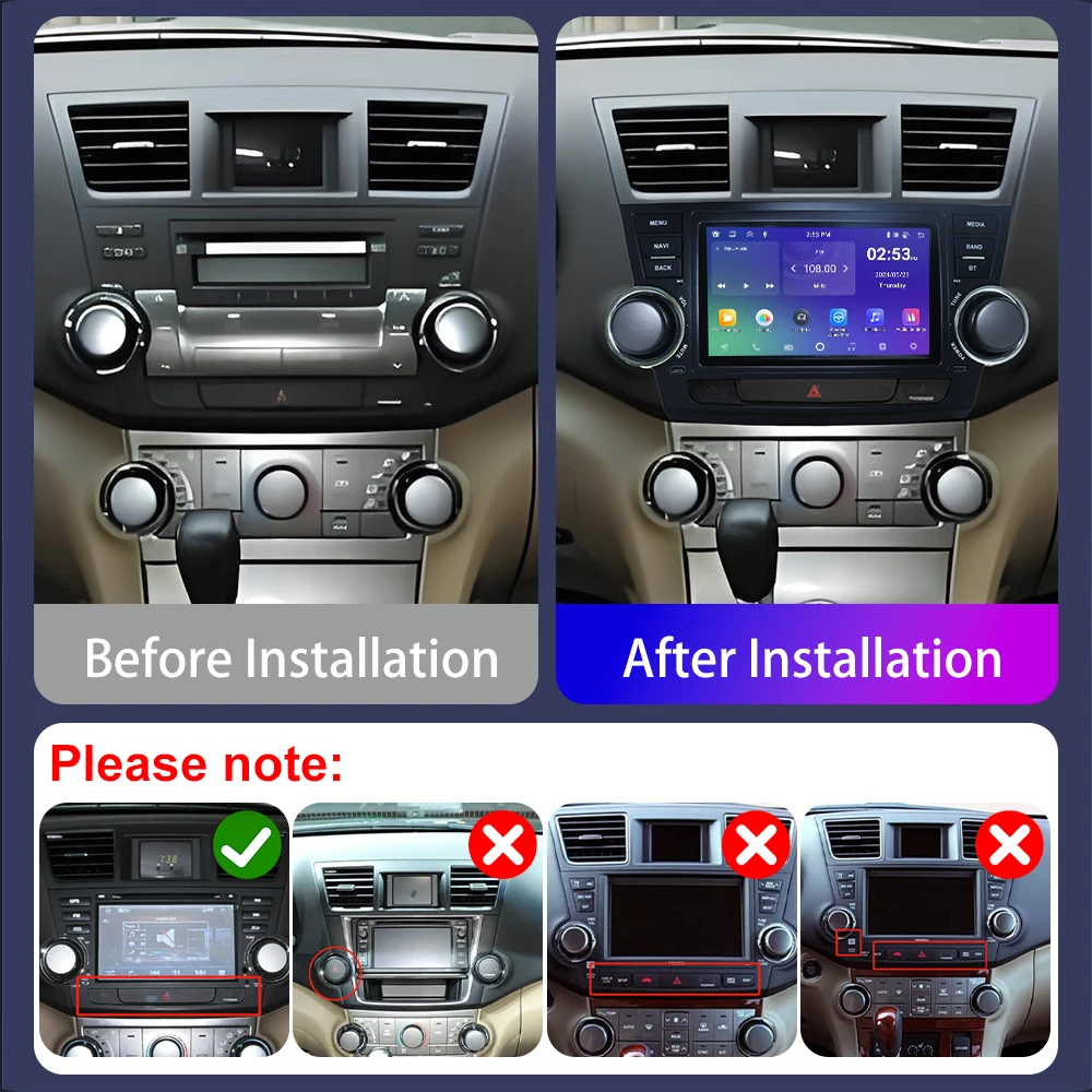 Car Radio For Toyota Highlander 2 XU40 2007-2013 Multimedia Video Player GPS Navigation Carplay Auto Stereo Android 13 2din DVD