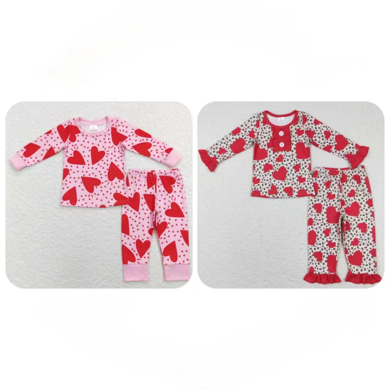 Groothandel Baby Meisjes Pyjama Kleding Kids Valentijnsdag Harten Shirt Set Peuter Outfit Kinderen Love Broek Nachtkleding