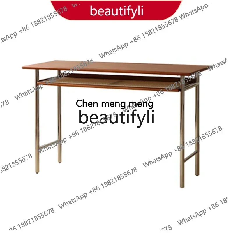 x11Solid wood extremely narrow desk retro home office computer desk Nordic small apartment student writing desk