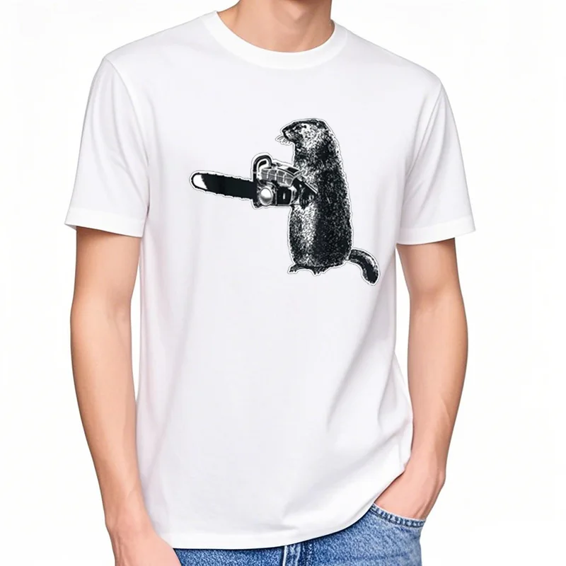 Drôle Chemise Marmotte Groundhog Day Pourrait Tronçonneuse Bois T-shirt Coton Hommes T-shirts Personnalisés Tops & T