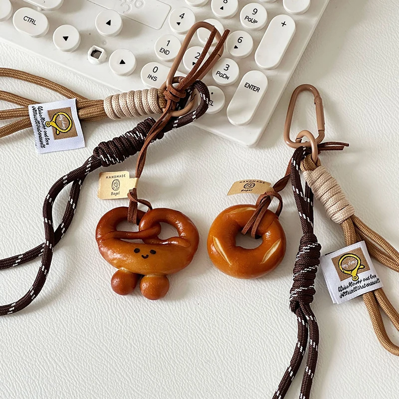 Creative Alkali Water Bread Keychain Cute Smiling Face Bread Woven Rope Pendant Keyring Backpack Decoration Accessories Gifts