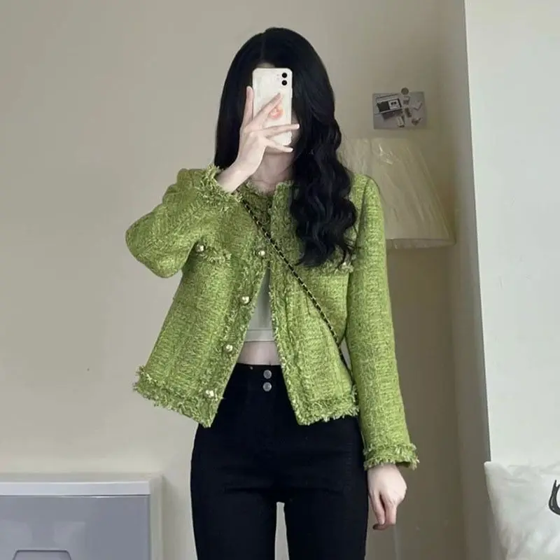 

New Autumn Winter Korean Large Size Short Tweed Coat Women Long Sleeve Vintage Casual Jackets Female Outerwear Overcoat C36