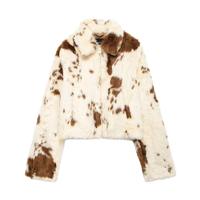 Cappotto in pile da donna con stampa leopardata, giacca sfocata alla moda autunno e inverno Cappotto cardigan soffice in pelliccia sintetica