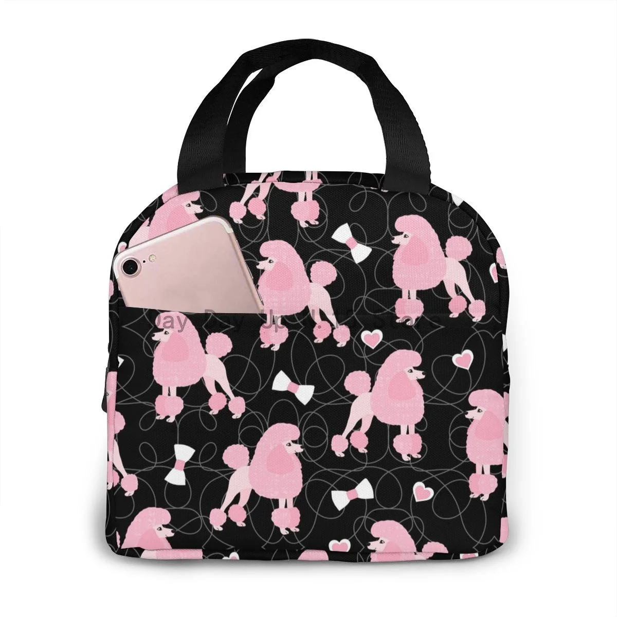 Pink Poodles And Bows Portable Insulated Lunch Bag For Women Men Cooler Tote Box For Travel Work