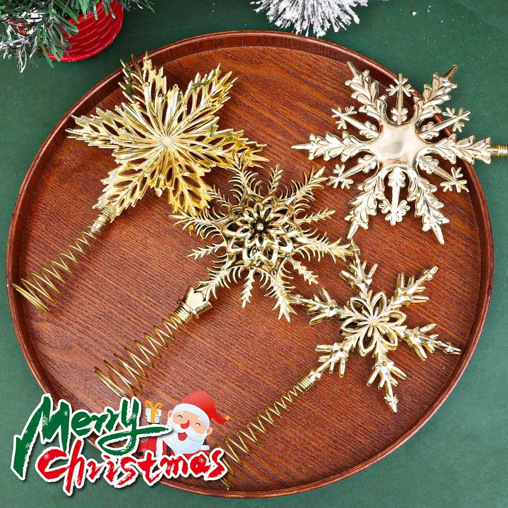 Christmas Illuminated Topper Star Ornament Plastic Golden Sparkle Xmas Tree Pendant New Year Party Home DIY Decoration Supplies