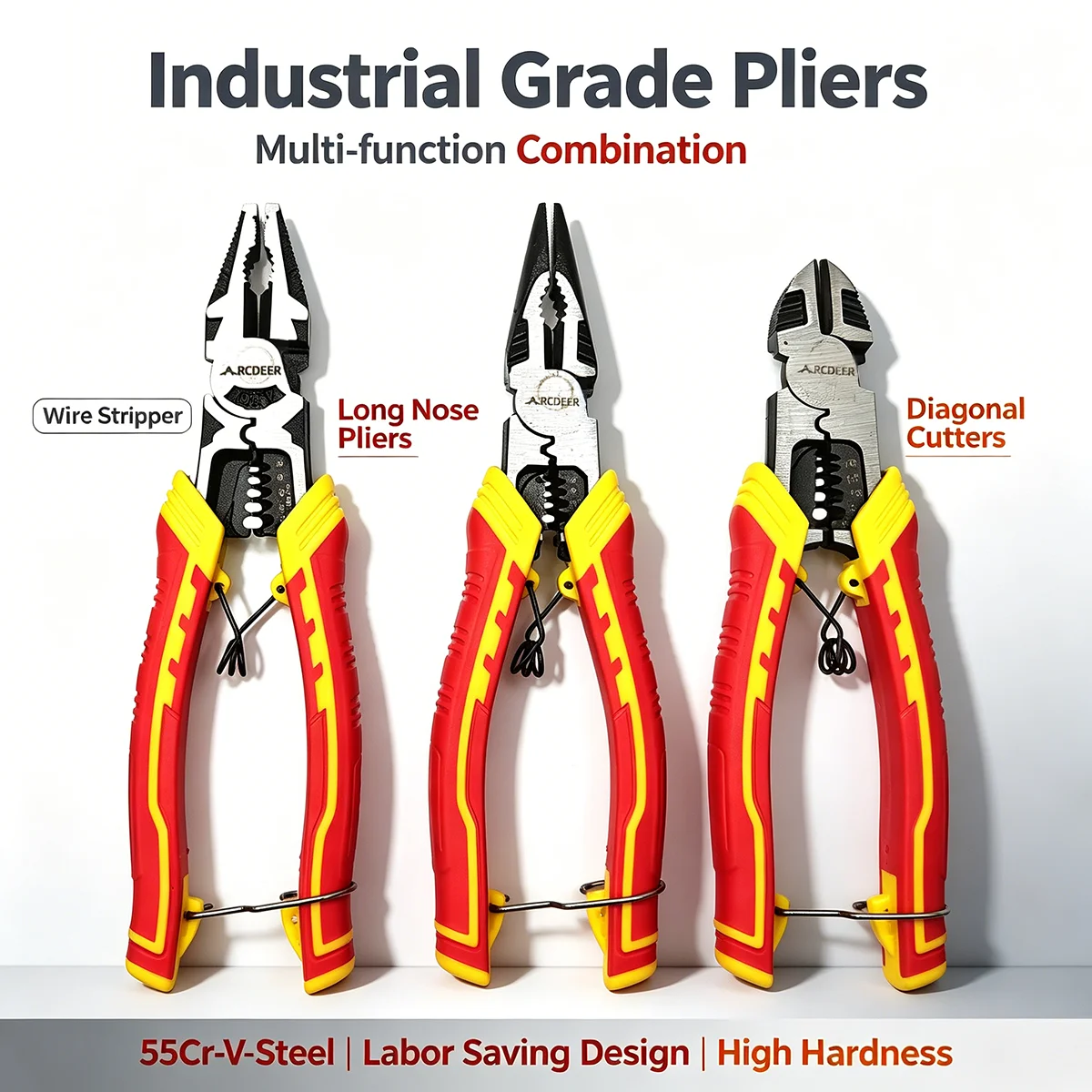 1/2/3pcs Industrial Offset Labor Saving Pliers Multi Function Wire Stripping Long Nose Diagonal Cutting Pliers 55Cr-V Steel
