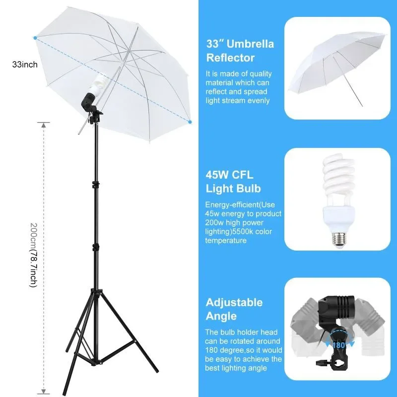 50*70 Softbox 2*3m Backdrop 33inch Umbrella 5 1 Reflector Photo Video Studio Kit Softbox PhotoPhotography Lighting Set Accessory