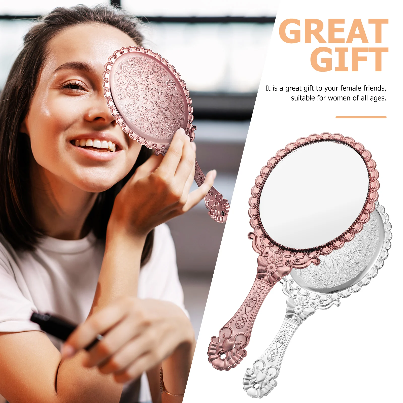 2 szt. Retro lusterko ręczne z tłoczonym wykończeniem, przenośne lusterko do makijażu dla kobiet, czyste odbicie, codzienne narzędzie kosmetyczne