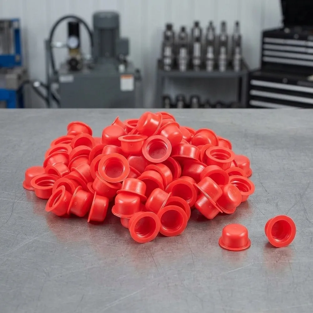 100Pcs For Red PVC Threaded Hole Stoppers Round Head Tapered Cap Waterproof For Hydraulic Pneumatic Fuel Line Sealing