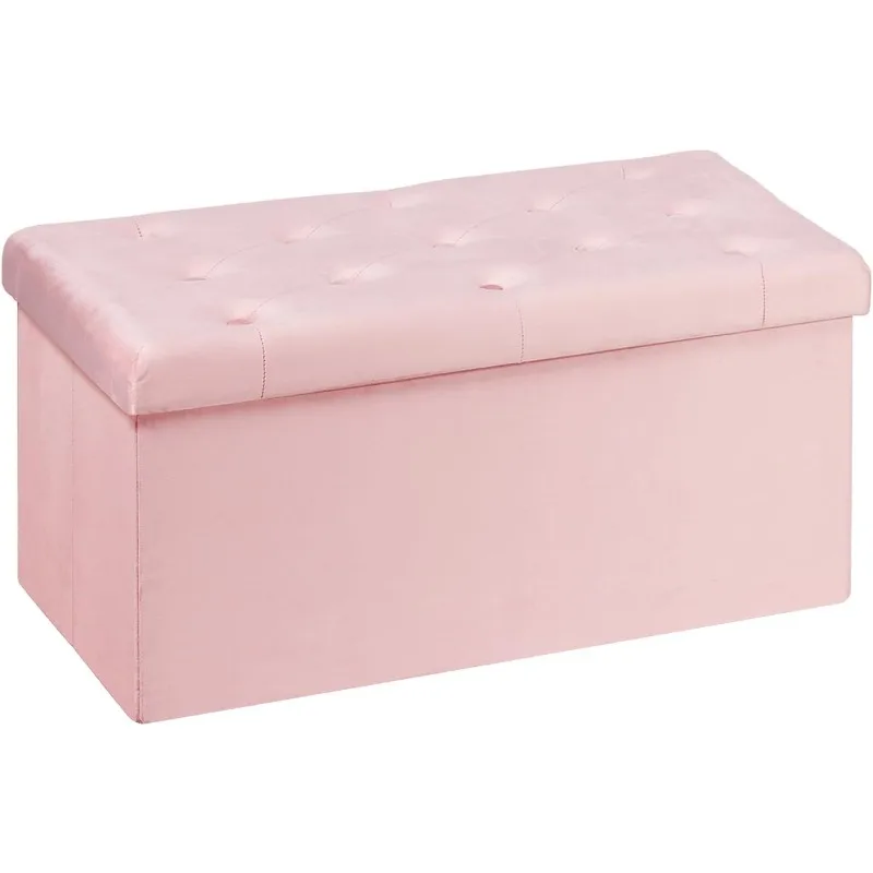 

Folding Storage Ottoman Bench, Pink Velvet Ottoman with Storage, Large Long Shoes Bench Toys Chest with Lid