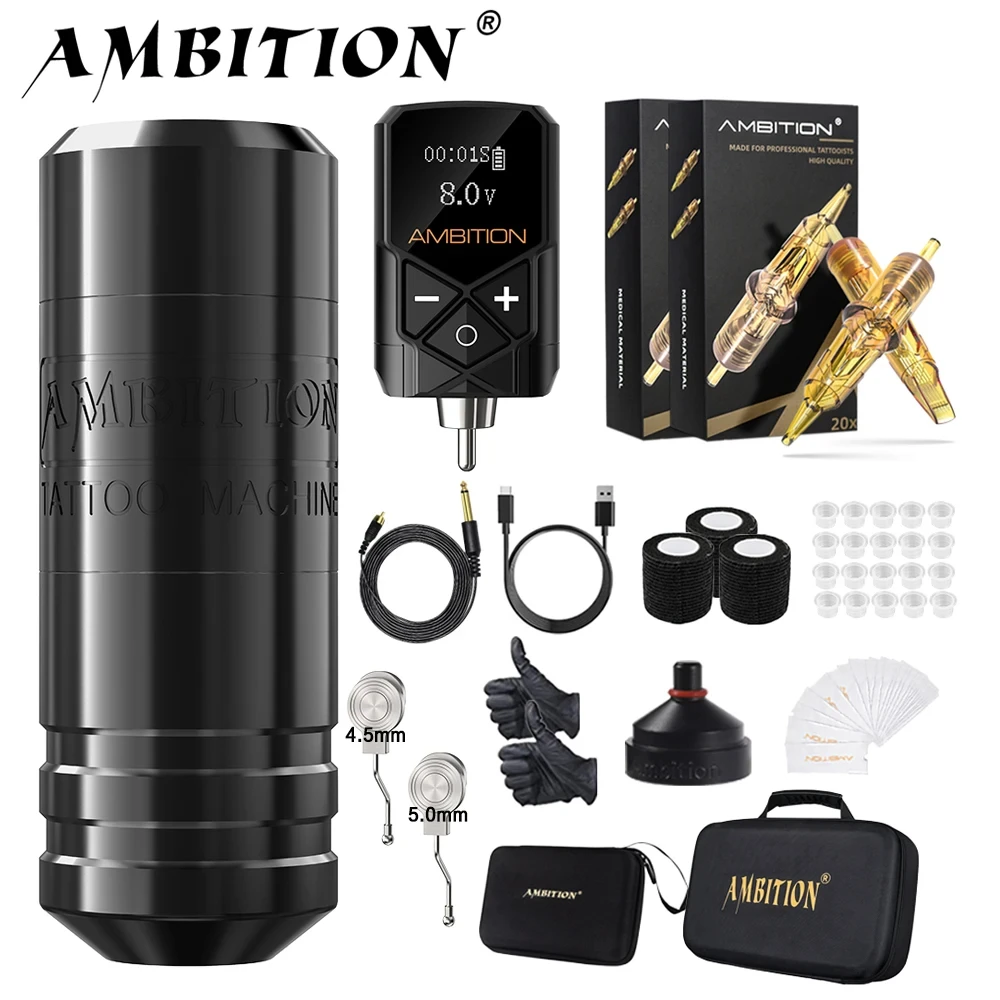 Ehrgeiz torped Tattoo Maschine Kit Hub 4,0-4,5-5,0mm Drehs tift kuark rca drahtlose Batterie 2400mah bürstenlosen Motor Beruf