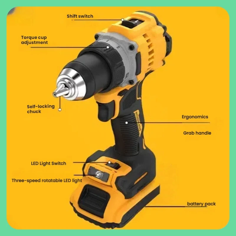 DCD800 20V 무선 드릴 1/2인치 브러시리스 임팩트 드라이버 리튬 전동 공구 2000RPM 임팩트 드릴