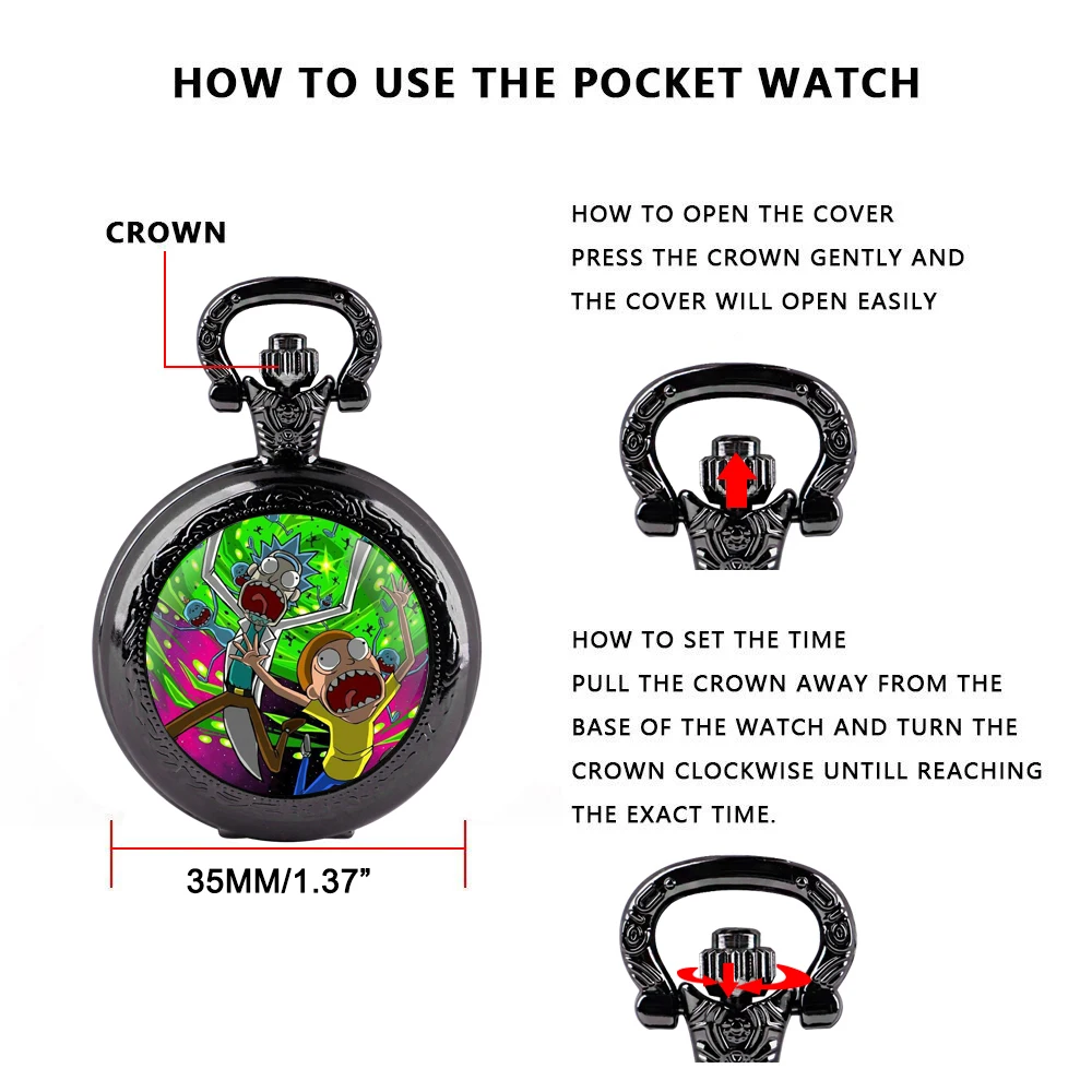 Creative Cartoon Design Glass Dome Practical Quartz Pocket Watch Fob Chain Necklace Mens Kids Gifts Clock Halloween Gifts