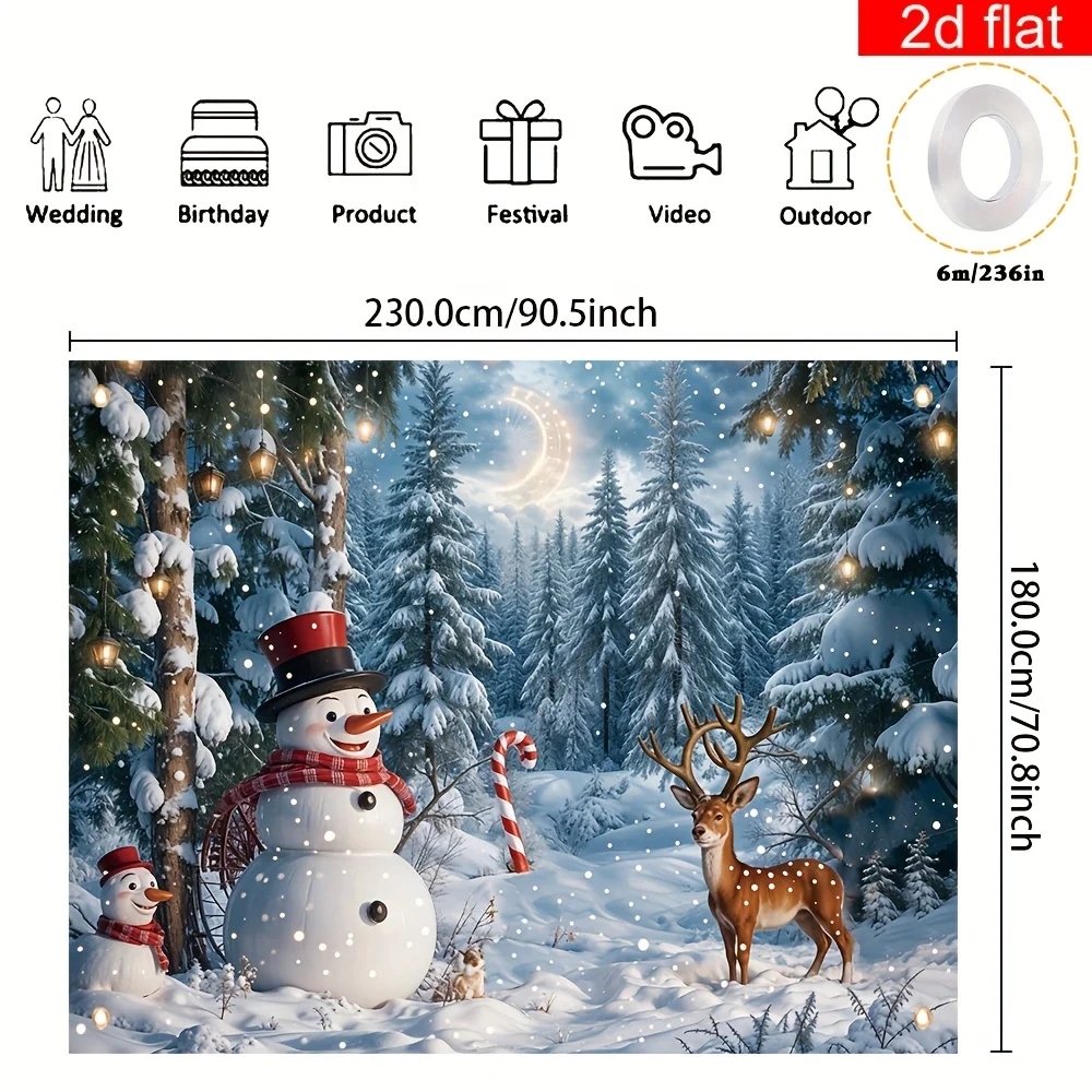 2D Flat, 1pc Festive Christmas Snowman & Reindeer Winter Wonderland Banner - Polyester, No Electricity Needed, Ideal for Home &