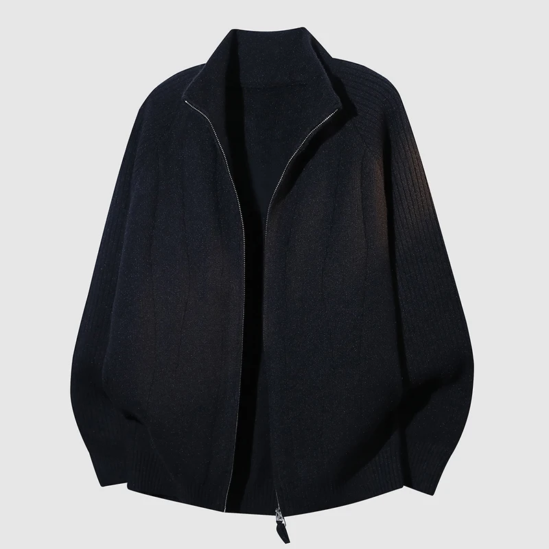 

Мужской утепленный вязаный кардиган на молнии, однотонный, повседневный, с эффектом премиум-класса, для зимнего сезона, стандартный крой