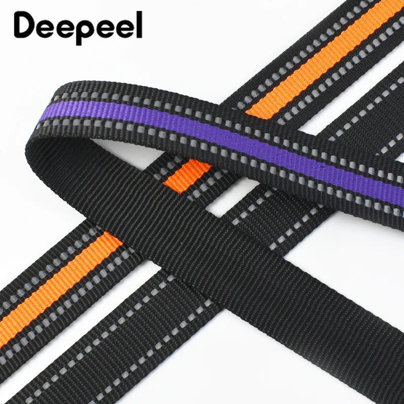 5/10Meters Deepeel 15/20/25mm Colored Stripe Reflective Webbing Pet Rope Backpack Strap Lanyard Ribbon DIY Sewing Accessories