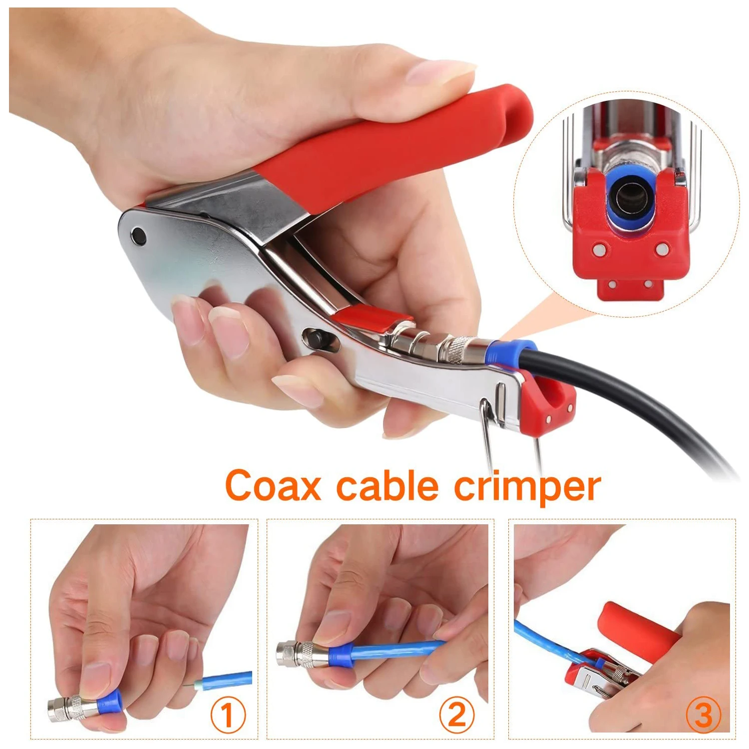 3 In 1 Tool Kit Coax Cable Crimper Coaxial Compression Tools Kit Wire Stripper with 20Pcs F RG6 Connector Tools Set