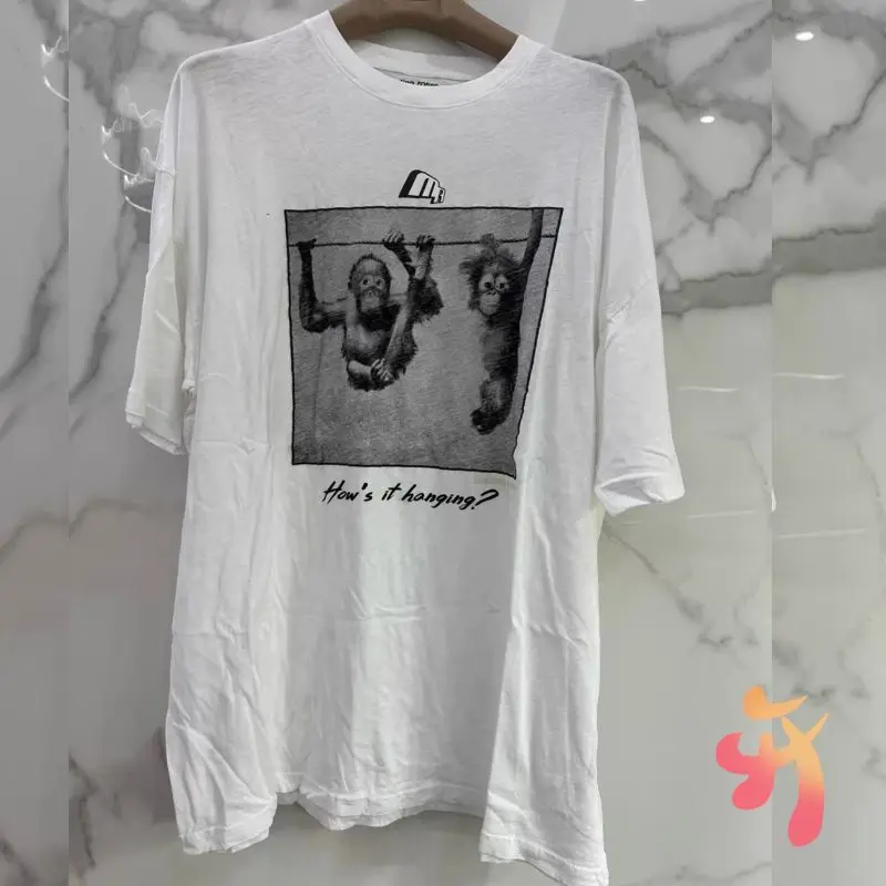 أزياء الشارع الصيف مارتين روز بلايز الأبيض الكرتون الغوريلا طباعة جولة الرقبة قصيرة الأكمام القطن تنفس الرجال النساء أعلى