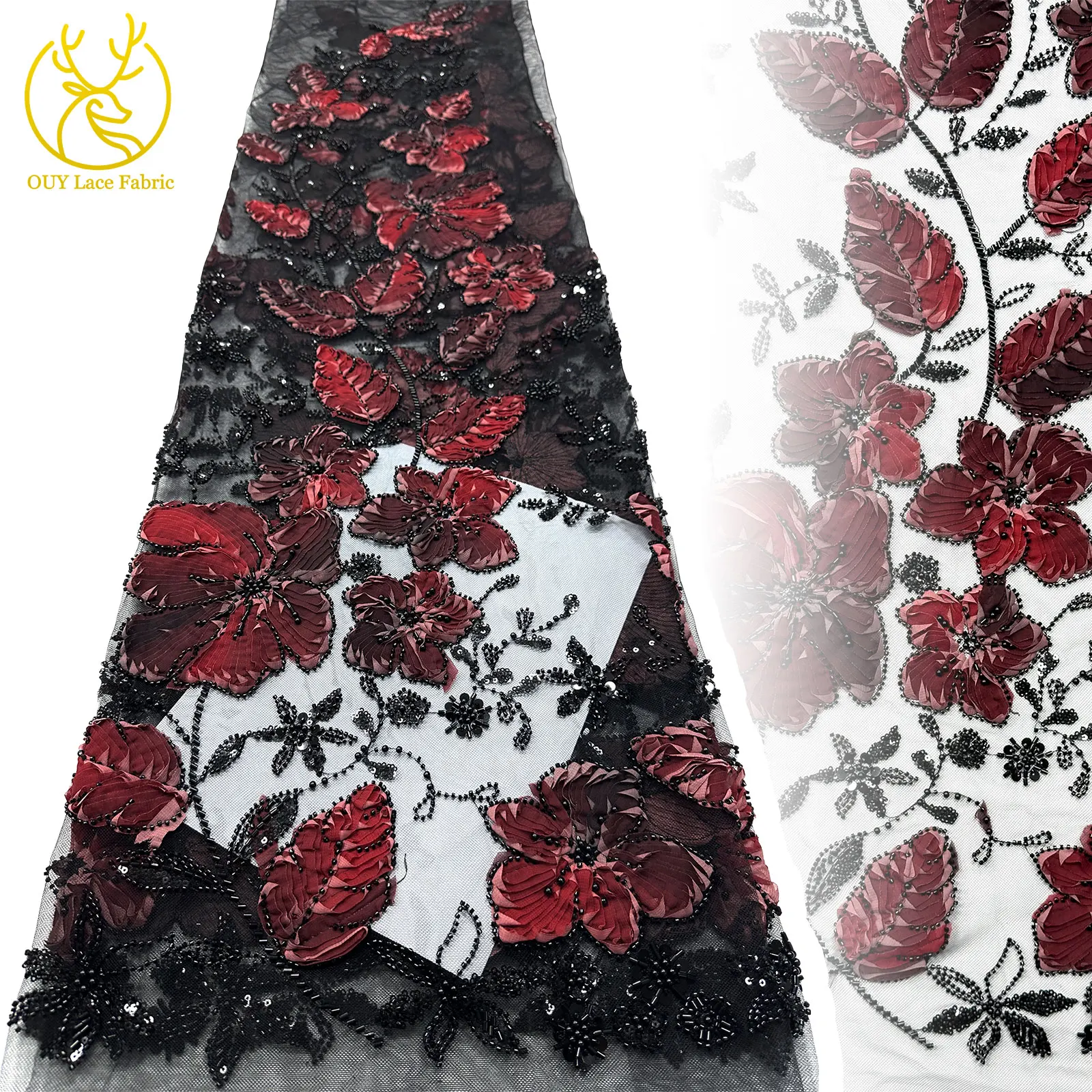 

2025 Newest French Beaded Tulle Lace Fabric 5 Yards High Quality African Sequin Mesh Lace Fabric For Dinner Dress Sewing Fabrics