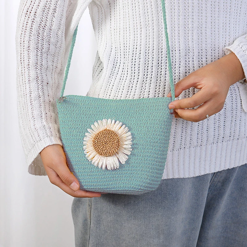 Reißverschluss Blume Stroh Tasche Geldbörse Niedliche Messenger Bags Aufbewahrungskorb Handarbeit Gewebt Frauen Umhängetasche Handtasche