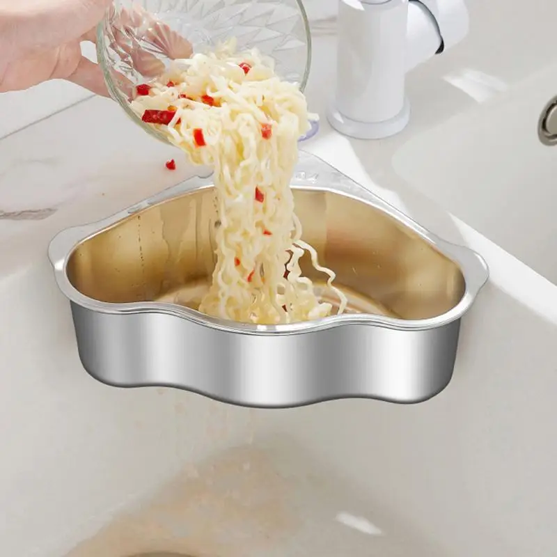 

Stainless Steel Sink Drain Basket Kitchen Food Catcher Sink Strainer Triangle Corner Sink Strainer Basket for Food cleaning