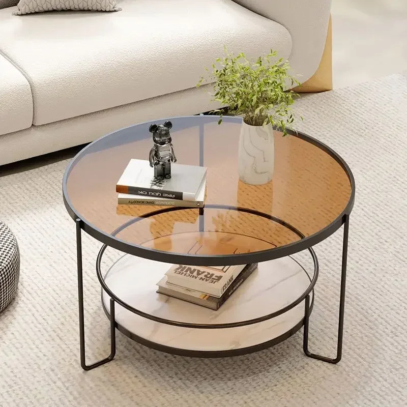 Luxury Modern Round Coffee Tables Simple Center Table with Creative Glass Desktop Sofa Side Table for Living Room Furniture