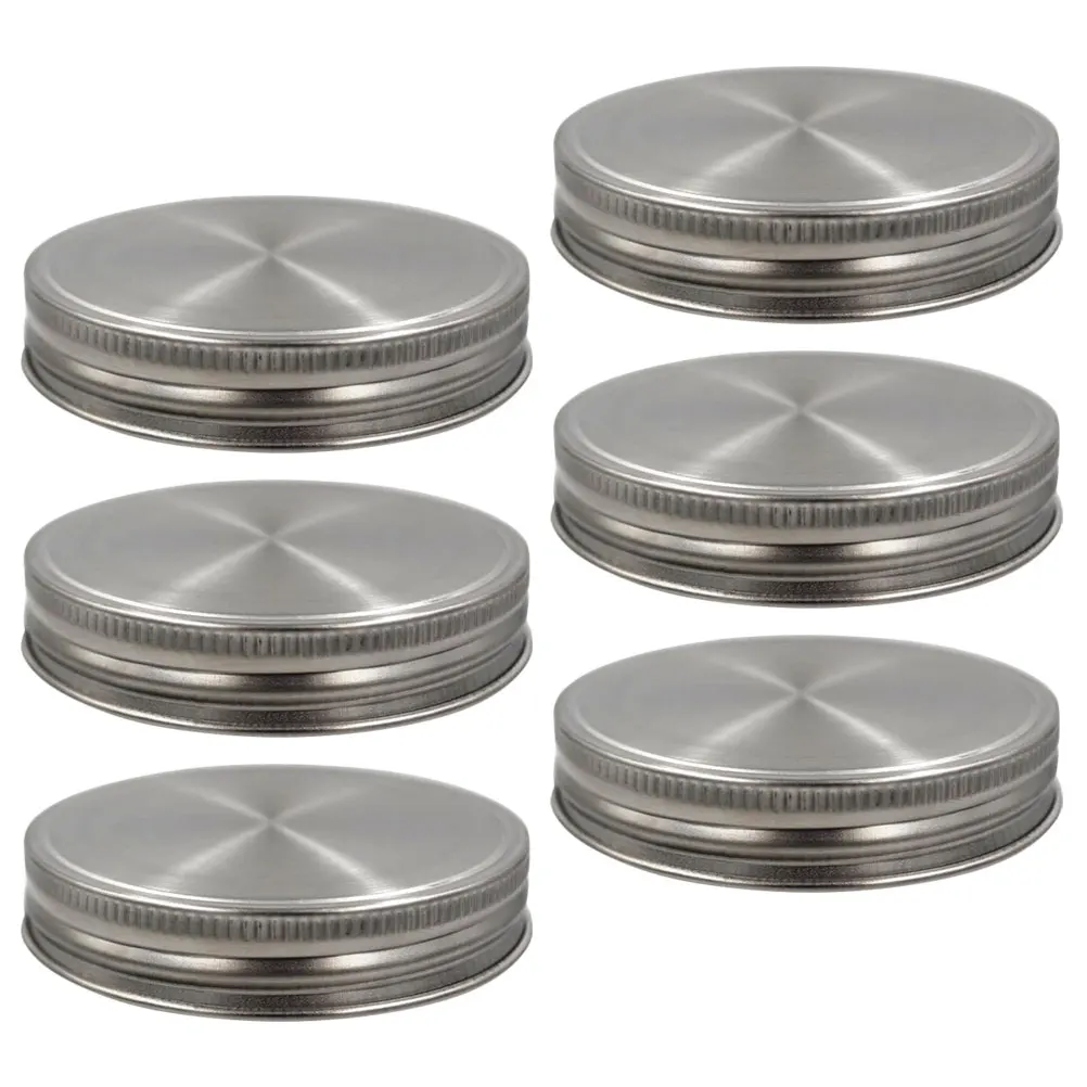 

6pcs Stainless Steel Mason Jar Lids 70mm Wide Mouth Reusable Leakproof Sealing Covers with Silicone Rings for Food Storage
