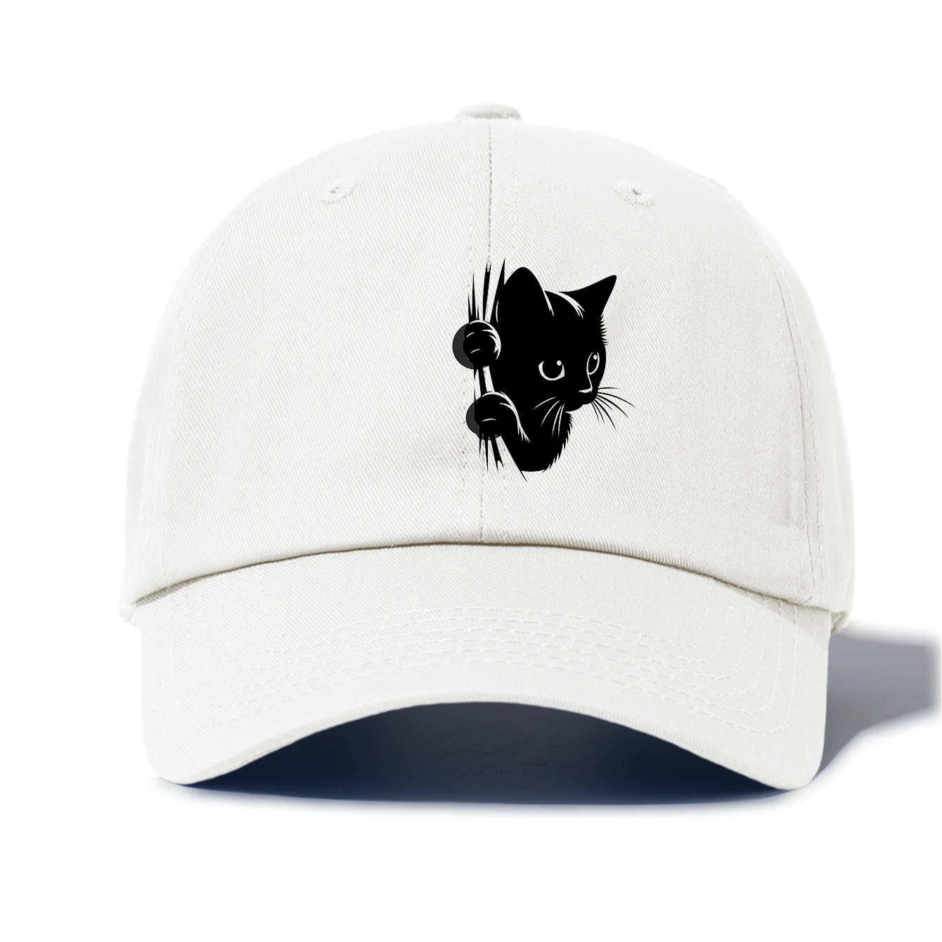 Unisex Peeking Black Cat Print Baseball Cap Kawaii Animal Dad Hat Available in Multiple Retro Colors Trendy Outdoor Sun Hat