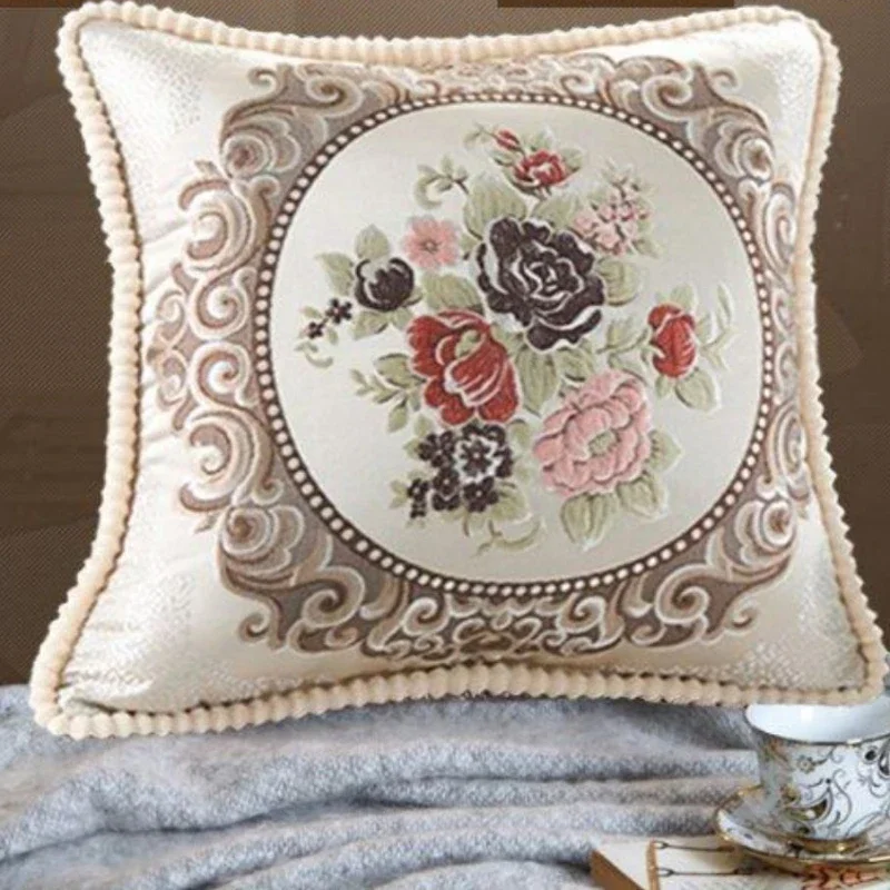 A6L Home Living Room European Embroidered Cushion Cover Sofa Office Fabric Large Waist Pillow Backrest