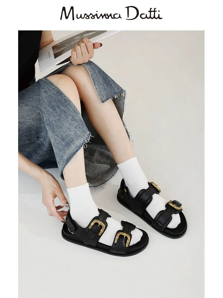 Murrinna Daffi 2024 Spring Summer Women Fashion Genuine Leather Thick Sole Roman Sandals Female Casual Beach Flat Shoes