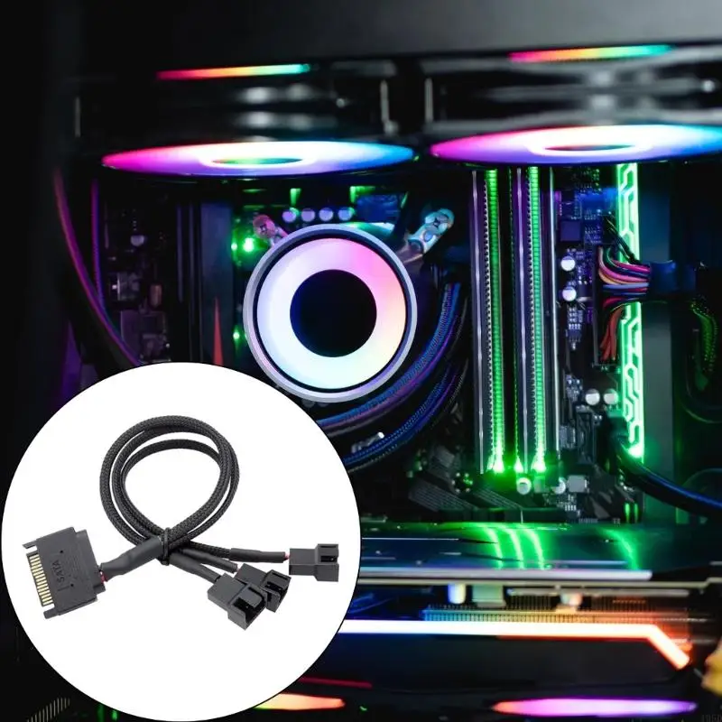 Computer Cooling Fan Splitter Cable 3/4 Way SATAs Powereds Connectors With Overcurrent Protections And Abrasion Resistant Jacket