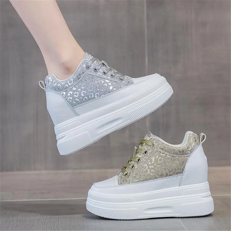 10cm piattaforma in vera pelle zeppa Chunky Sneaker tacchi nascosti Casual traspirante primavera autunno scarpe vulcanizzate di alta marca 34 39