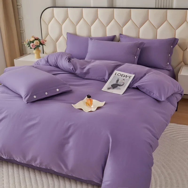 Ultra Soft Washed 100% Cotton Duvet Cover or Set Simple Solid Color Bedding Sets Queen King Purple Comforter Cover Pillowcases