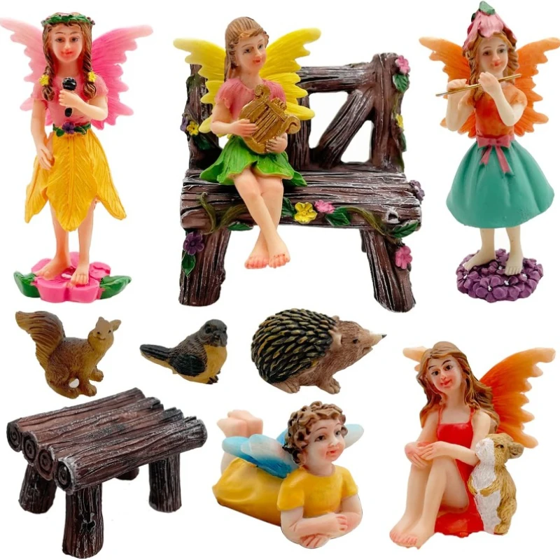 Garden Statues Fairies Set of 10 Pcs Miniature Garden Figurines Fairies Statues Outdoor Decor Garden Art Outdoor