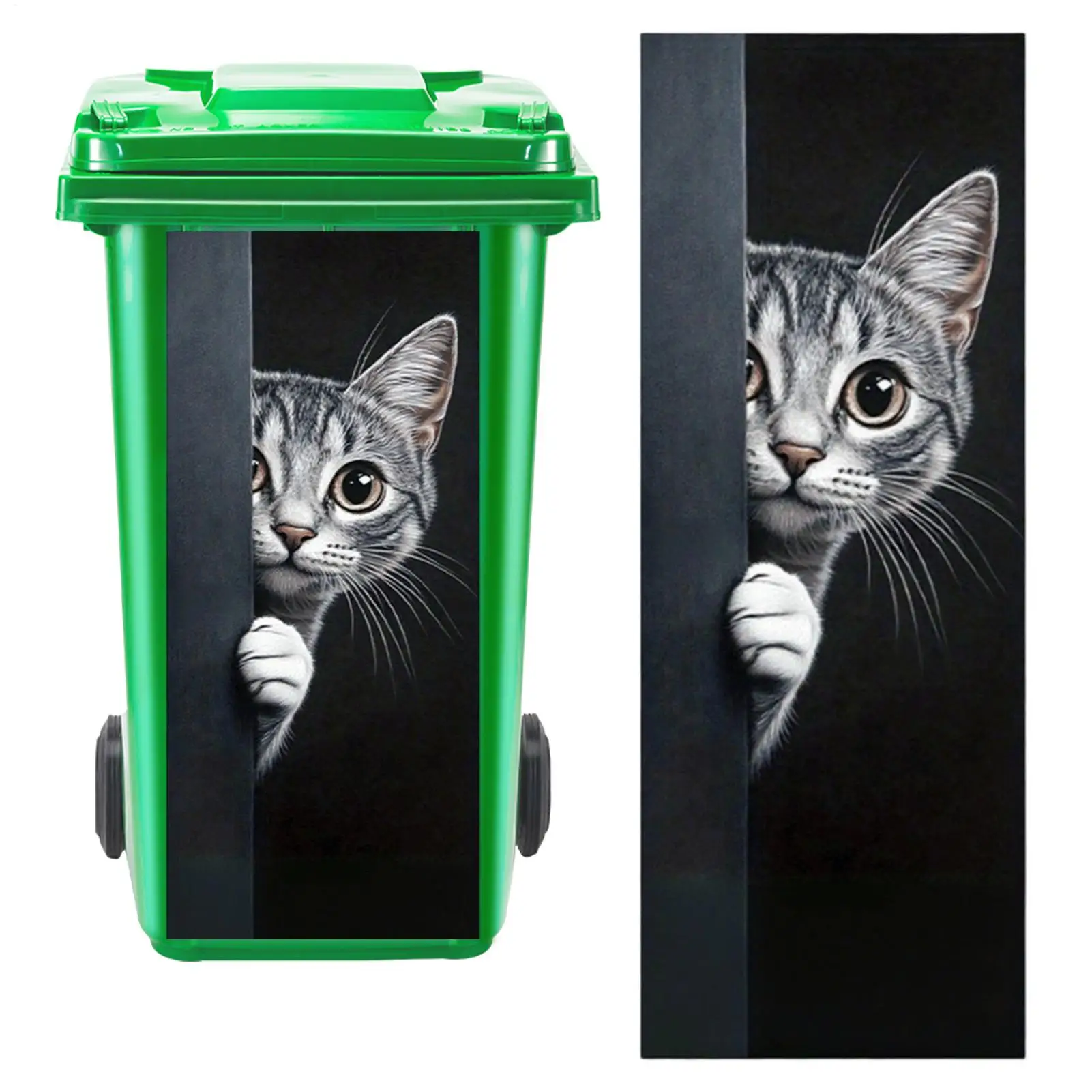 Cute Kitten Trash Can Stickers - 1pc Cat-themed Garbage Bin Decals Waterproof Vinyl Sticker Set For Kitchen Office Home Decor