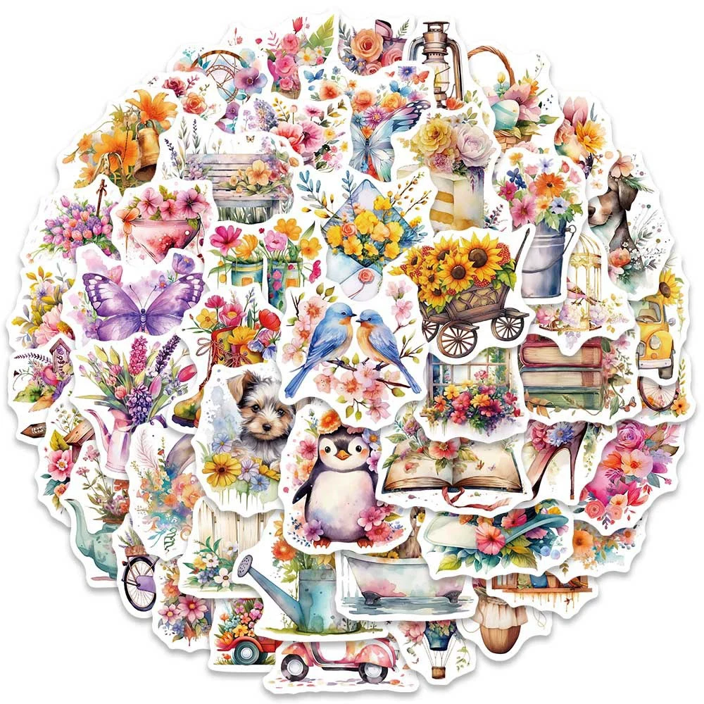 10/30/50 Stück Niedliche Cartoon-Blumenwelt Ästhetische Aufkleber DIY Schreibwaren Handy Notizbuch Gitarre Retro Kunst Graffiti Sticker