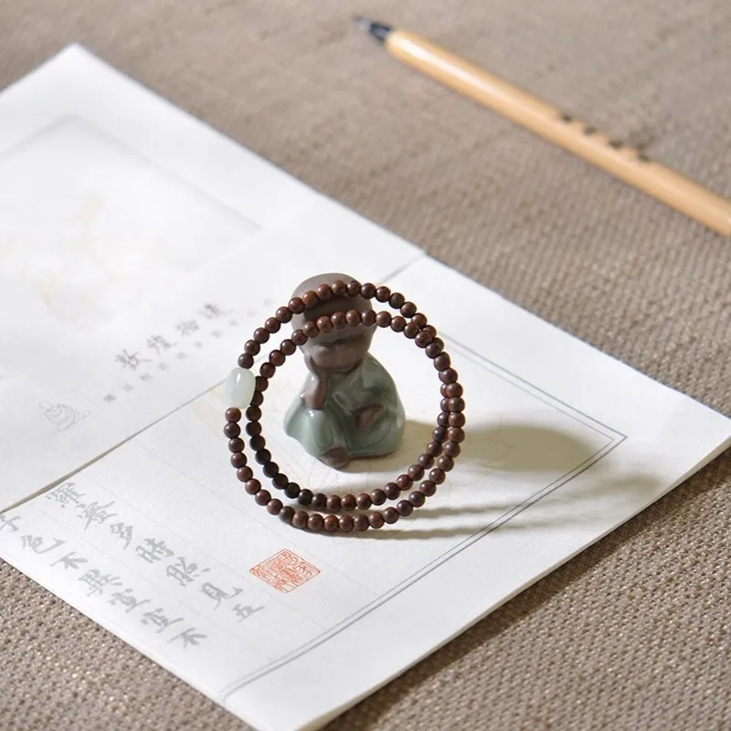 Golden 6M Thin Buddhist Bead Simple Hetian Jade Ancient Style Fresh Fairy Sandalwood Bracelet For Artistic Women HandString 3