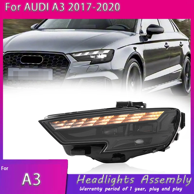 

Автомобильные светодиодные фары, автомобильные детали для Audi A3 2017 2018 2019 2020 S3 RS3, противотуманные фары DRL, стоп-сигнал поворота, Plug and Play