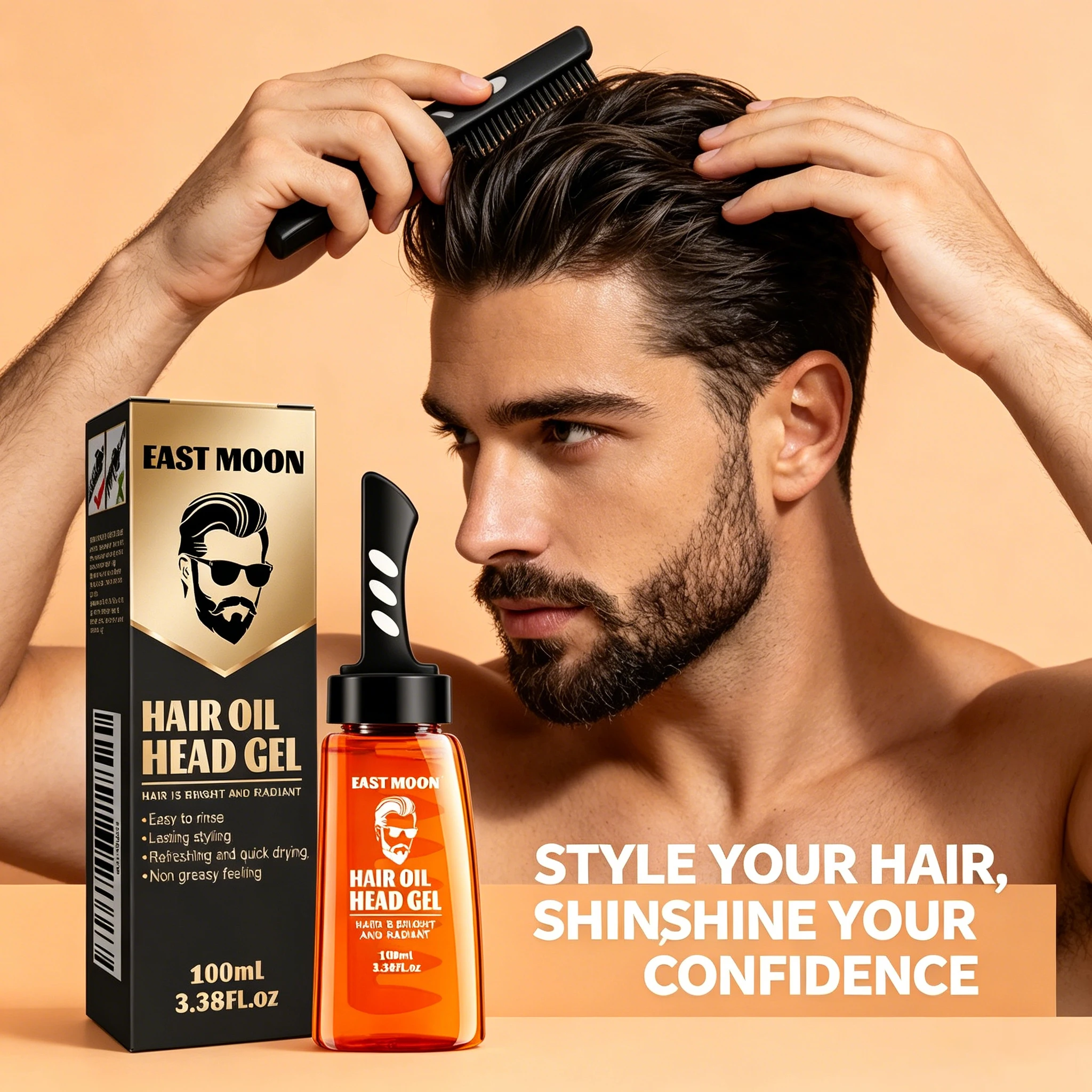 East Moon 2 in 1 Hair Wax Gel with Comb Long-Lasting Fluffy Reduce Frizz Strong Hold Refreshing Shine Nourish Hair Styling Wax