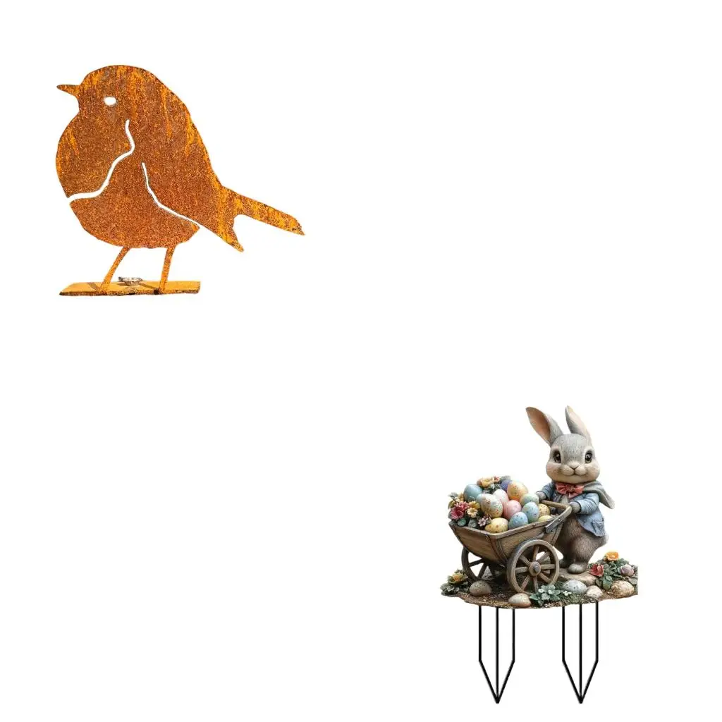 

1 Статуя птицы Робин в деревенском стиле + 1 кол для двора пасхального яйца кролика OH836